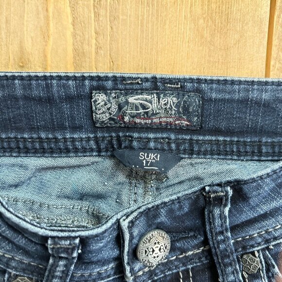 Silver Suki 17 " Jeans Rhinestones Black Patch Size 26 - Picture 8 of 10